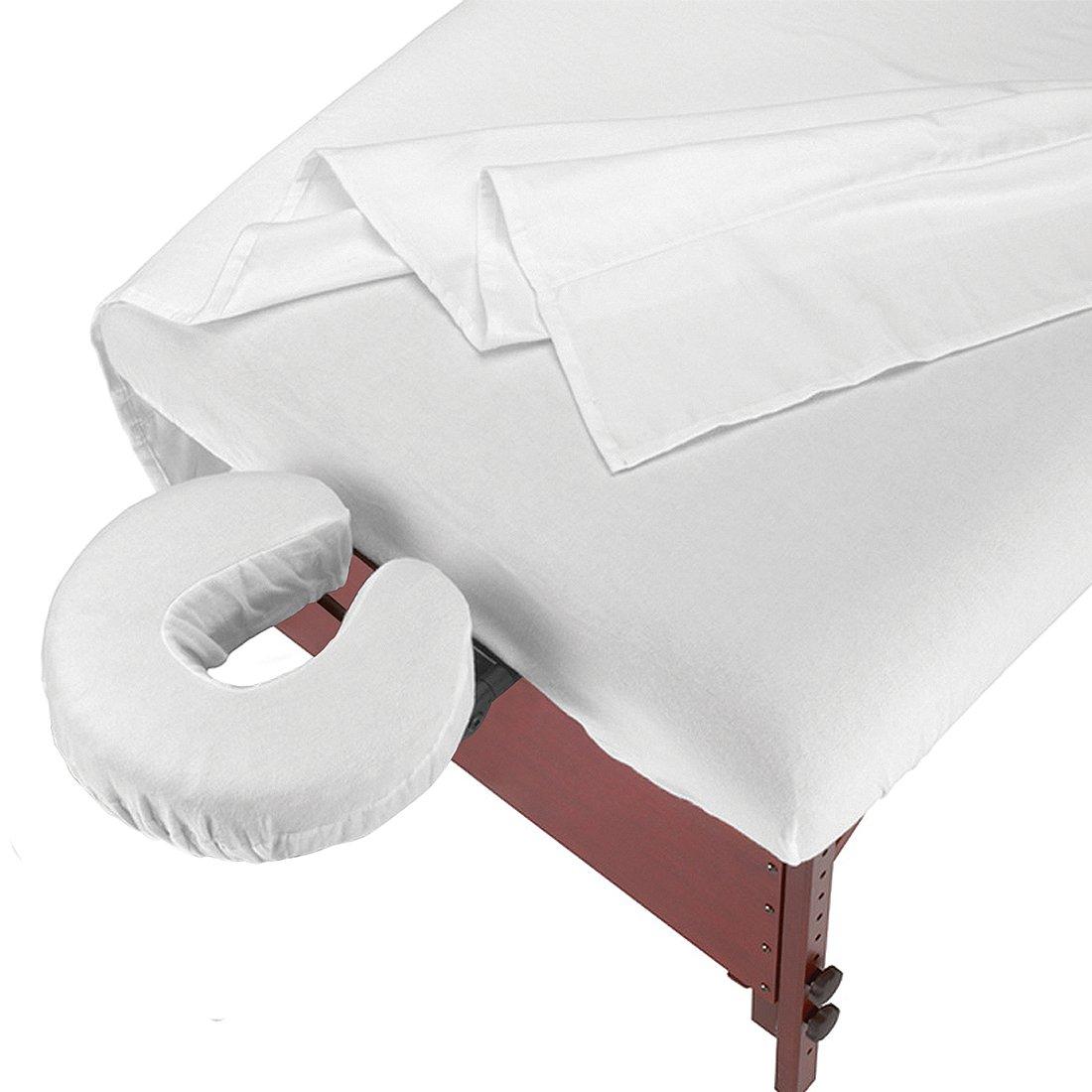 Decent Collection Decent Collection Heavy Quality 3-Piece Massage Table Spa Sheet Set Super Soft 1500-TC Cotton Facial Bed Cover - Includes Flat and Fitted Sheets with Face Cradle Cover (White Color, Solid Pattern)