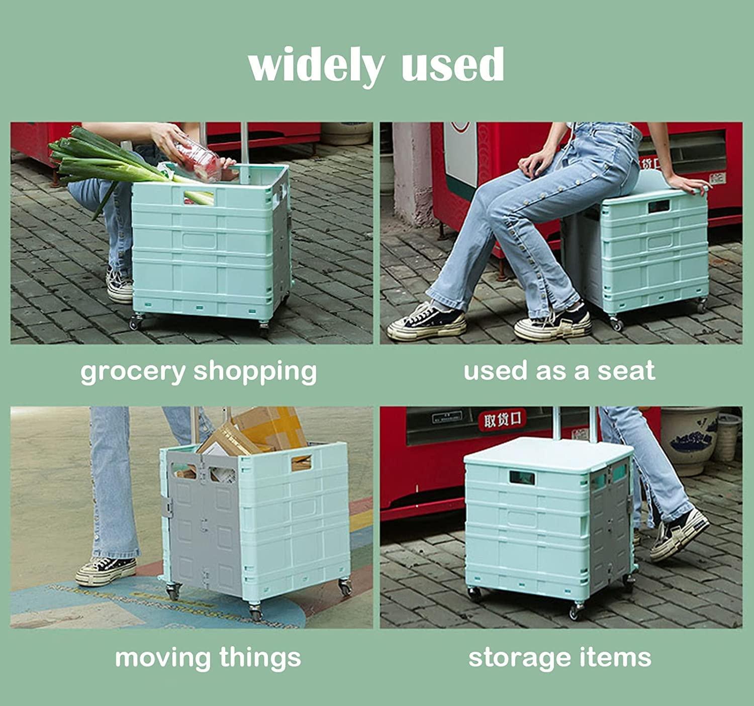 YANYDY shopping cart foldable shopping trolley Foldable Shopping Trolley,For Groceries Teacher Crate Foldable Utility Cart With Lid And 8 Wheels Stair Climbing Collapsible Storage Cart For Office Shopping C