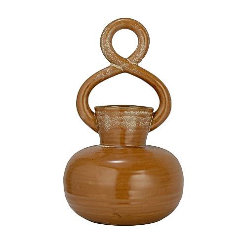Bloomingville Bloomingville 8.5 Inches Stoneware Twisted Handle and Reactive Glaze, Brown Vase