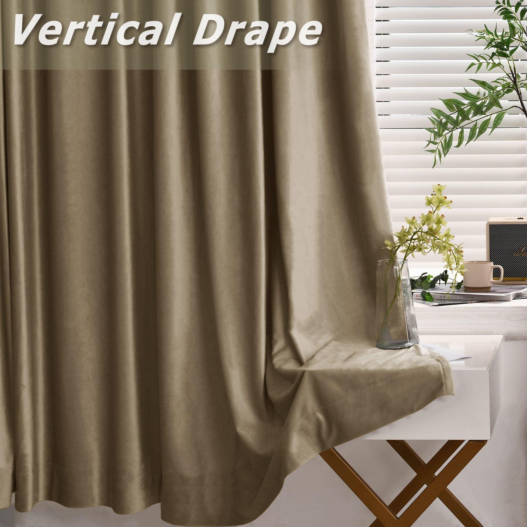 Frelement Frelement Room Darkening Velvet Drapes Pinch Pleat Curtains for Traverse Rod and Track Thermal Insulated Curtains High Windows Loft Bedroom, 50" W x 228" L, 2 Panels, Cornstalk
