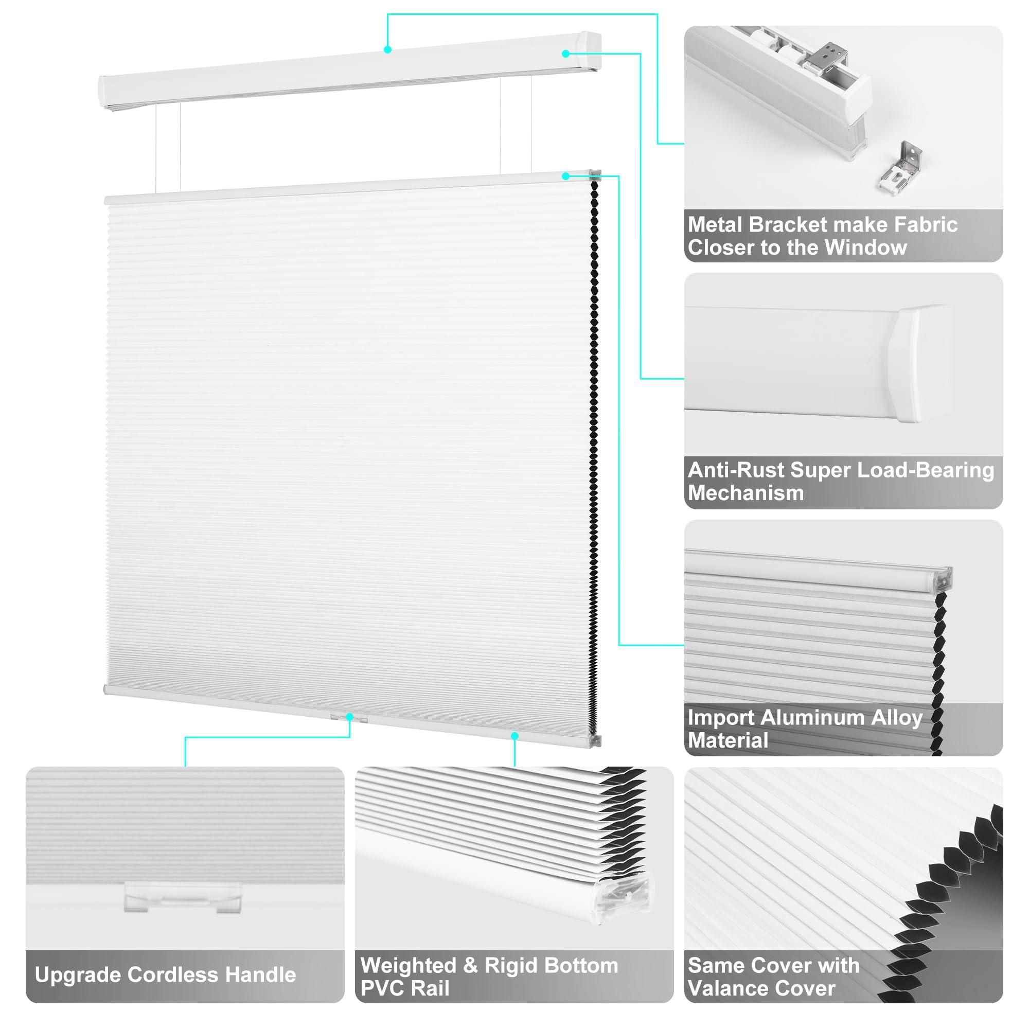 Doing-X Doing-X Color-Matched Cellular Shades Top Down Bottom Up Honeycomb Blackout Light Filtering Blinds Blackout Cordless Window Blinds Easy to Install Cellular Shade for Windows,White,24" W x 44" H