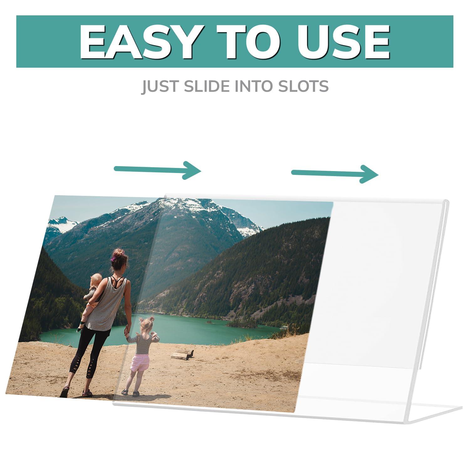 pbf PHOTO BOOTH FRAMES pbf 7x5 Acrylic Sign Holder | 7 x 5 Horizontal Stand Up Slanted Sign Holder | Acrylic Stands for Display | Clear Picture Frame, Menu Table Top Stand, Plastic Flyer Holder (12-Pack)