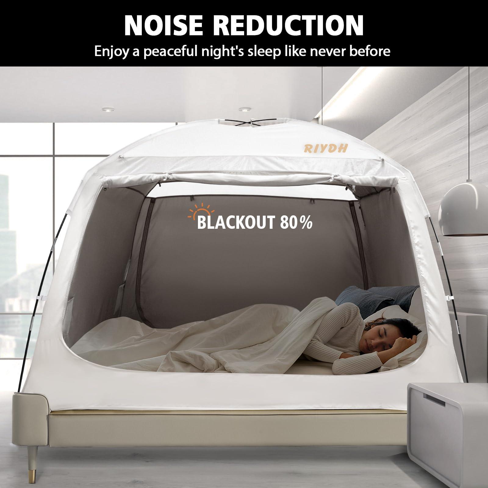 RIYDH RIYDH Bed Tent Bed Canopy Queen Size for Adult and Kids - Portable Sleeping Tents Indoor Dream Tents 70% Blackout with String Light 3 Doors Breathable Privacy Space Tents