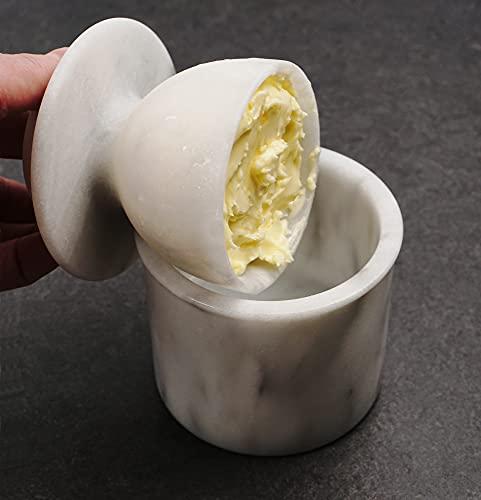 RSVP International RSVP International White Marble French Butter Pot, Holds One Stick or 1/2 Cup | Made From Natural White Marble | Keep Butter Fresh & Spreadable at Room Temperature in Crock Dish