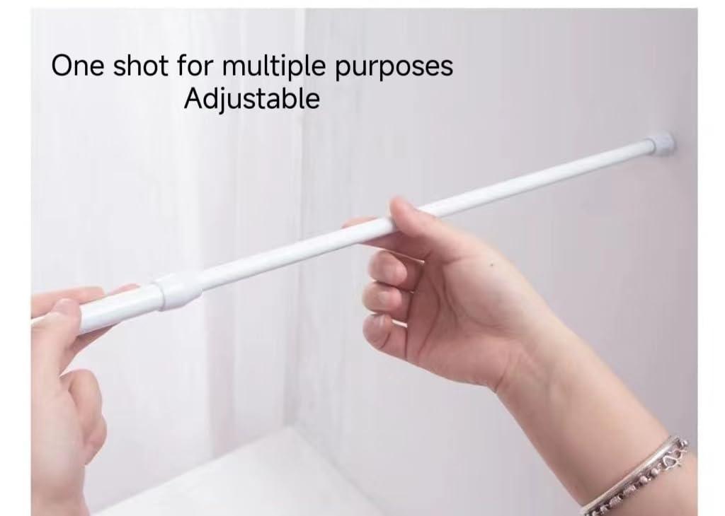 HomeLoft Basics Spring Tension Curtain Rods Short Tension Rod (White, 30" to 50"-2Pcs 2 hooks)