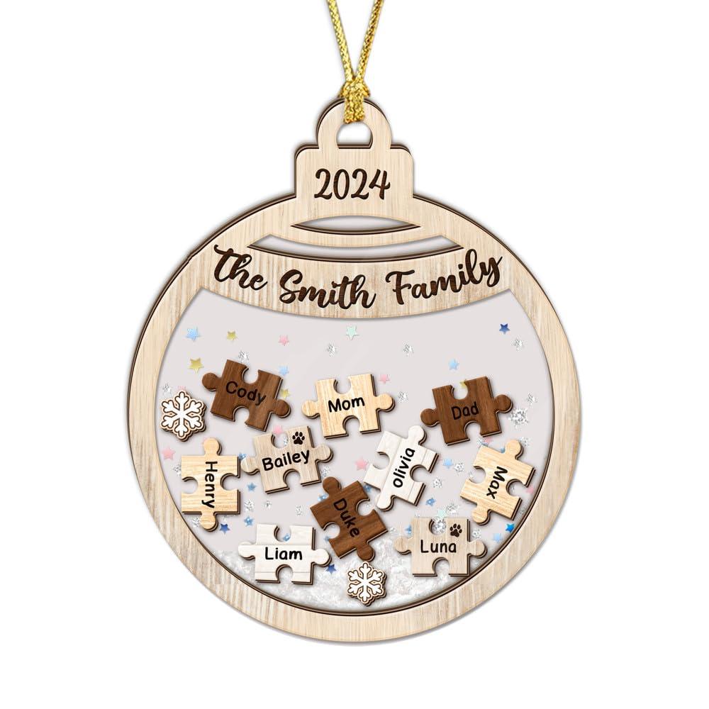 UNIFURY Unifury Personalized Family Ornaments with Dogs & Cats, Family of 2,3,4,5,6,7,8,9,10,11,12, Family Christmas Ornaments 2024, for Family Members, Family Puzzle
