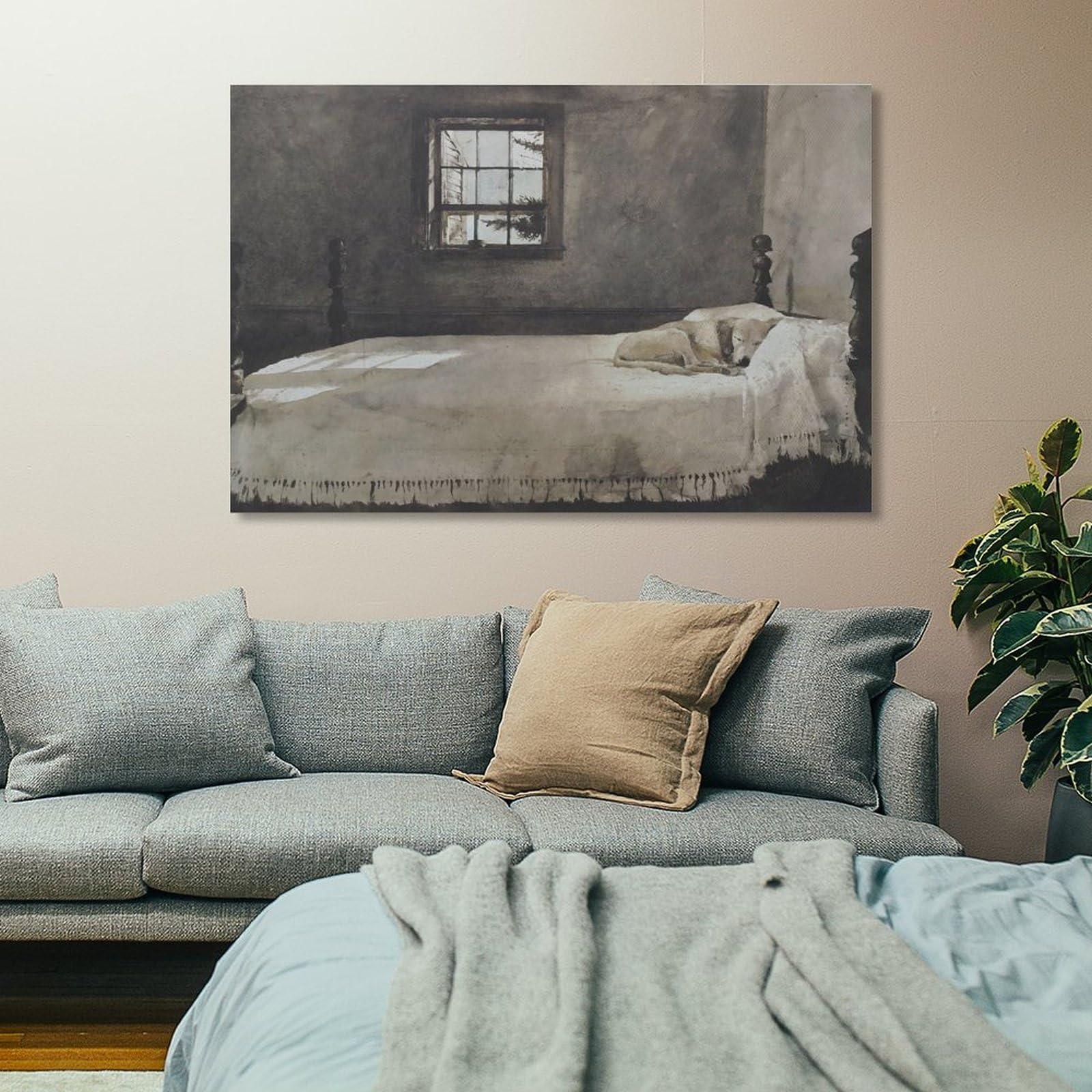 QNAOTQR Master Bedroom by Andrew Wyeth Realism Famous Painting Artist Poster Canvas Wall Art Print Suitable Canvas Wall Art Prints for Wall Decor Room Decor Bedroom Decor Gifts 24x36inch(60x90cm) Unframe-st