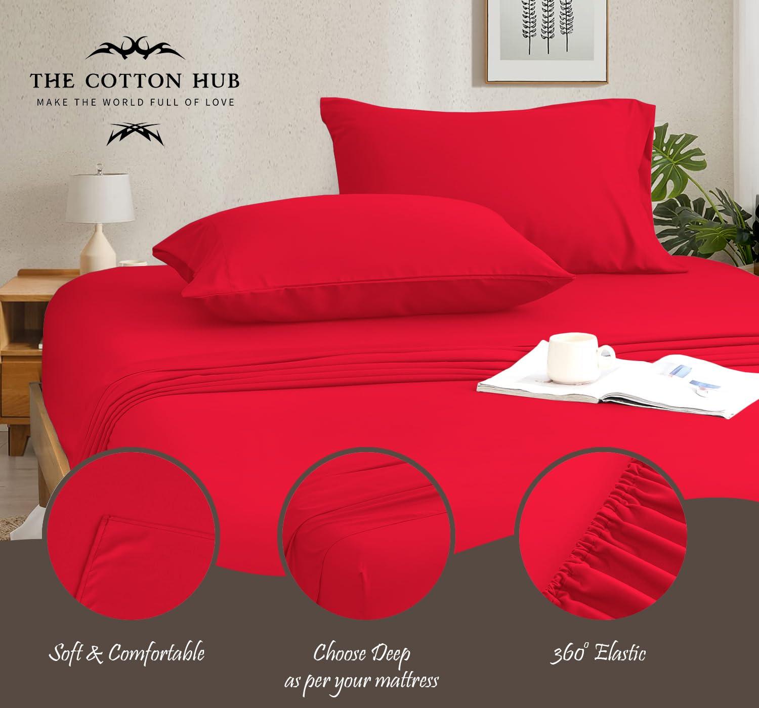 The Cotton Hub Queen Size 6-Piece Sheet Set - Luxurious 600-Thread-Count Egyptian Cotton Bedding Sheets & Pillowcases - Bed Sheets - Deep Pocket fits up to 18-21 inch Mattress (Solid, Red)