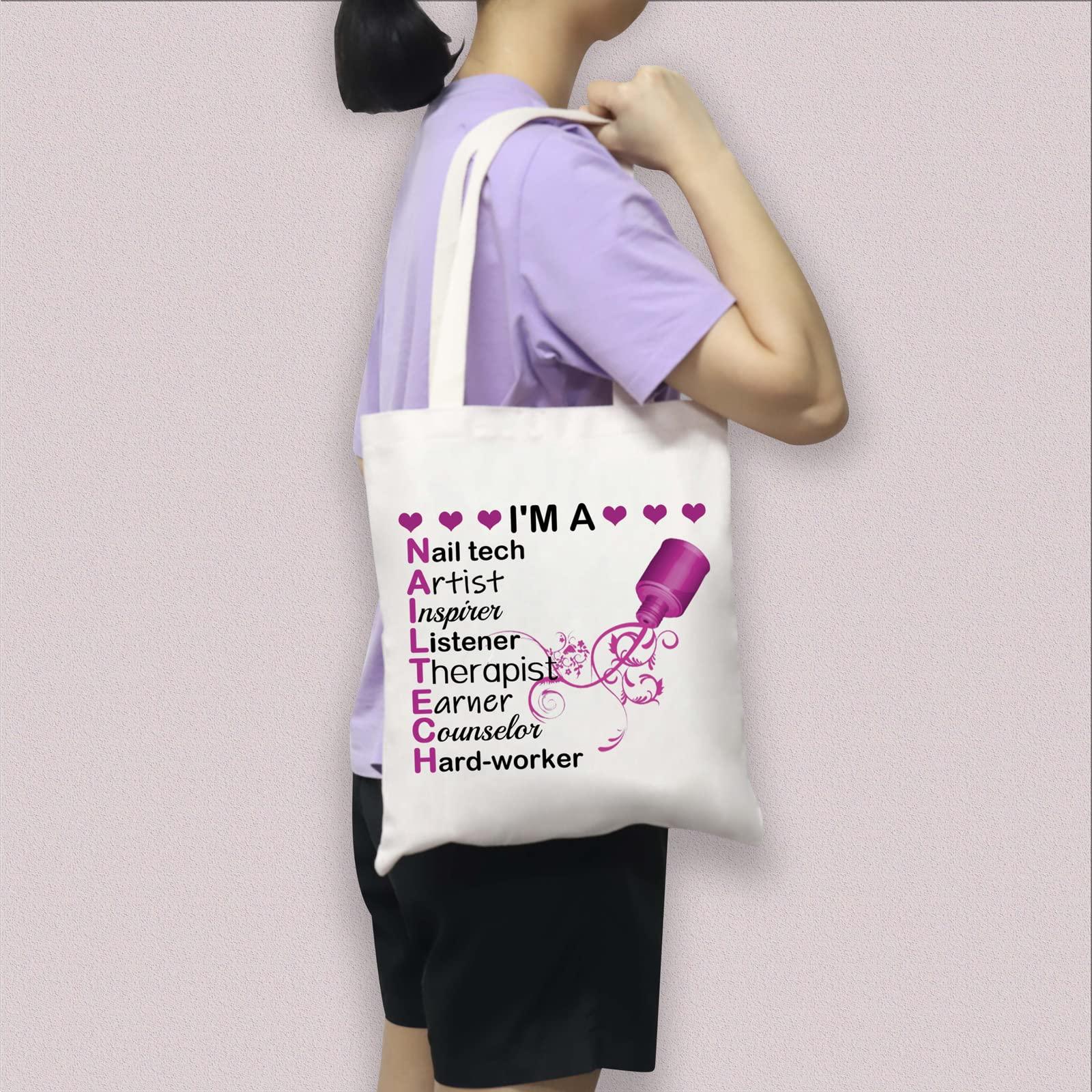 BDPWSS BDPWSS Nail Artist Tote Bag - Nail Tech Gift - Beige - 14.2 x 12.6 Inches - Female Adults