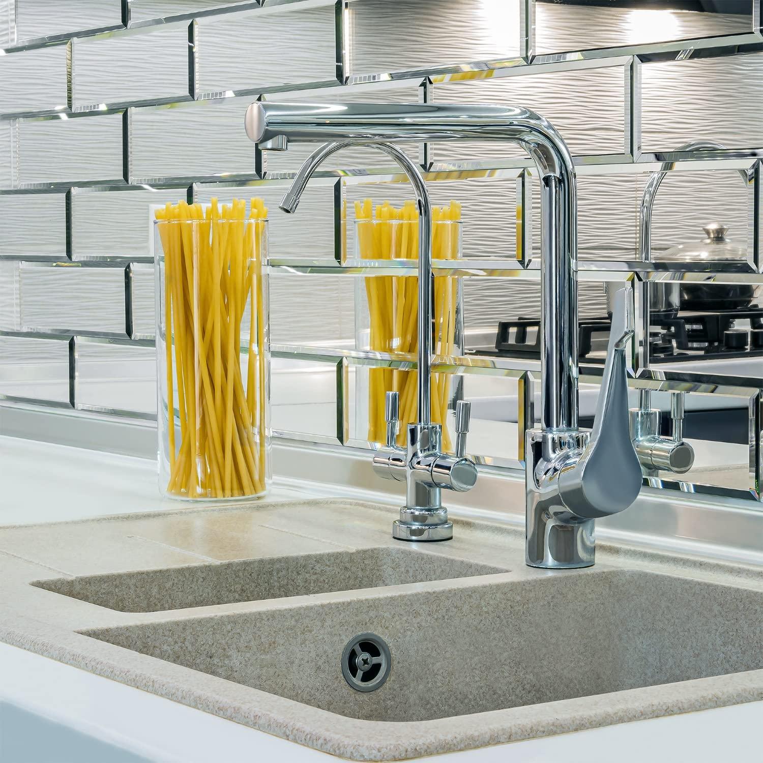 Tilebay 3x10 Mirror Backsplash Tiles Glass Beveled Subway Tiles for Kitchen or Bathroom Wall (55 Pcs, 12 Sq.ft)