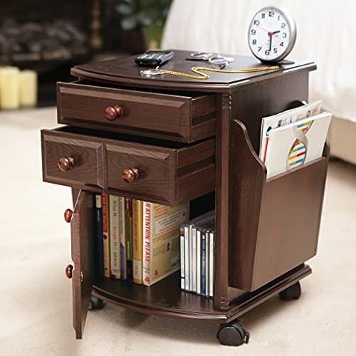 Collections Etc Collections Etc Multi Storage Mahogany Finish Companion Side Table with Rolling Wheels