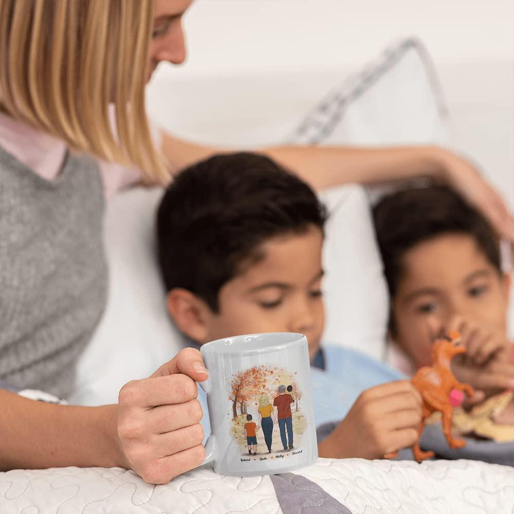 Gossby Gossby Personalized Family Mug - Life Is Better with Family (Parents - 3 Kids) V3-11oz, 15oz Fall Novelty Coffee Mug with Family Members, Names - Personalized Fall Gift for Whole Family
