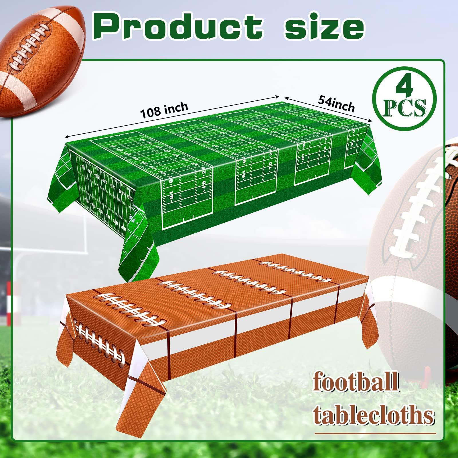 Remagr Remagr 4 Pcs Plastic Football Field Tablecloth 54 x 108 Inch Disposable Football Party Table Cover Rectangle Tailgate Decoration Supplies for Stadium Rugby Game Day
