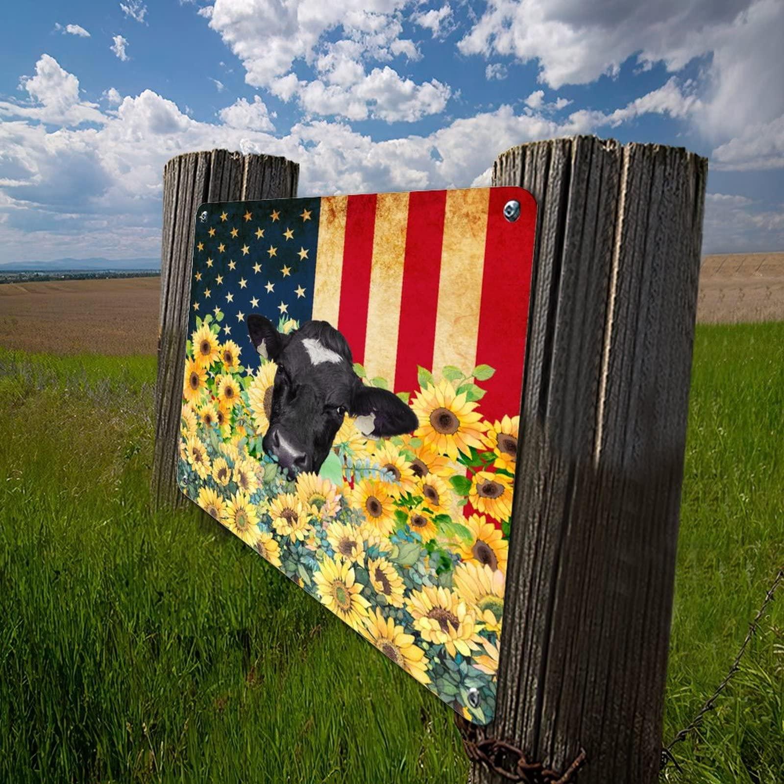 Generic 4th of July Party Tuscan Metal Tin Sign Independence Day Tin Plaque Birthday America Cow Sunflower USA Flag Decor Iron Painting Rustic Holiday Decor Sign Bar Club Garage Art Poster 12x12in