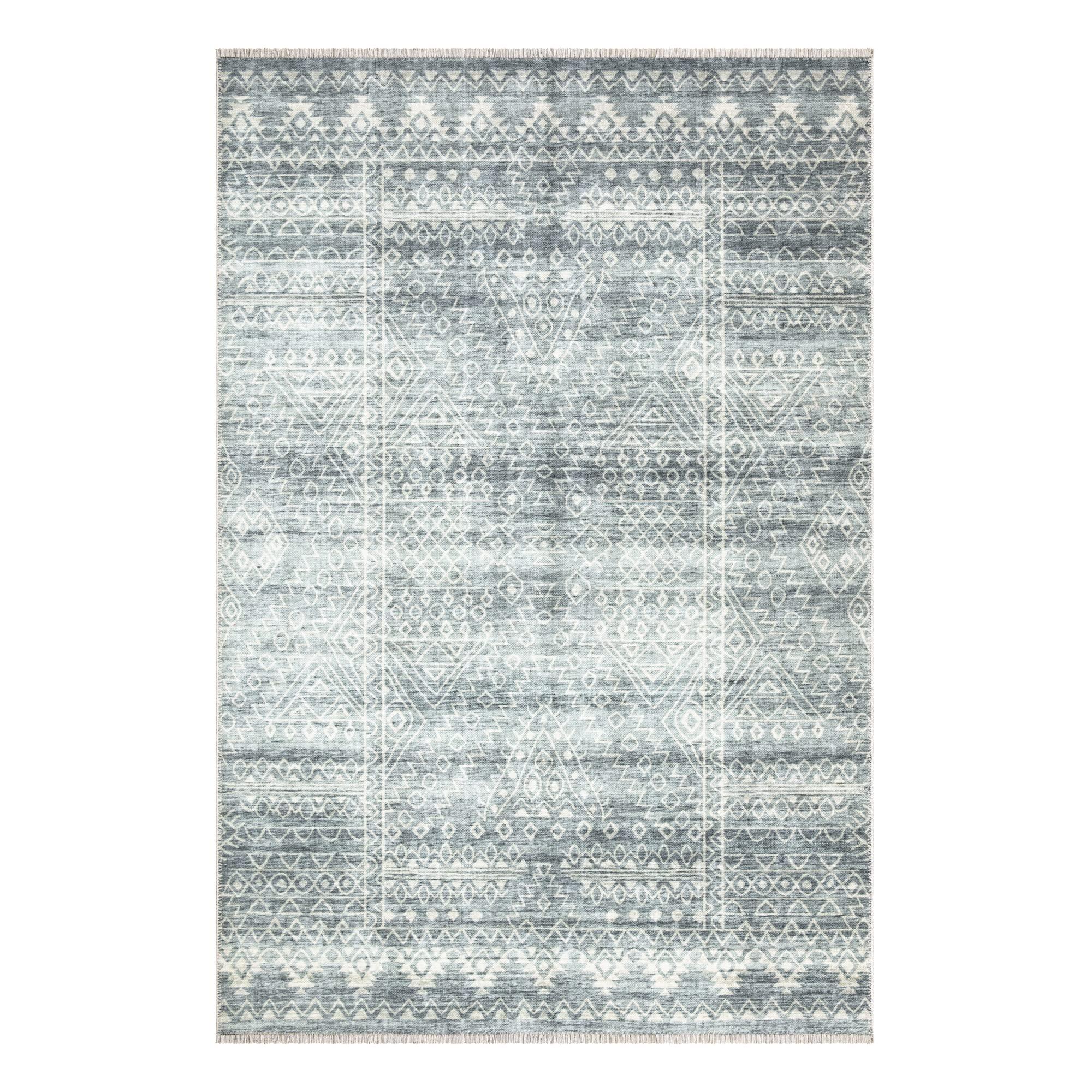 Bloom Rugs Bloom Rugs Caria Washable Non-Slip 4x6 Rug - Teal/Ivory Geometric Area Rug for Living Room, Bedroom, Dining Room, and Kitchen - Exact Size: 4' x 6'