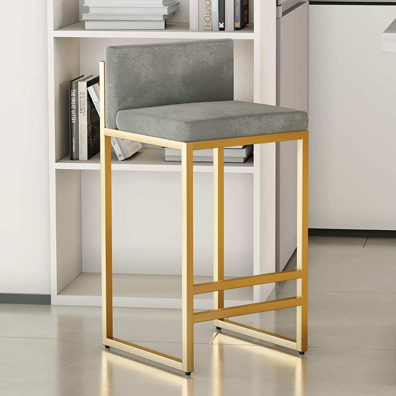 Lsoiup Bar Stools Set of 1/2 Modern Metal Bar Stools with Golded Footrest Velvet Dining Bar Chairs Seat for Kitchen Island
