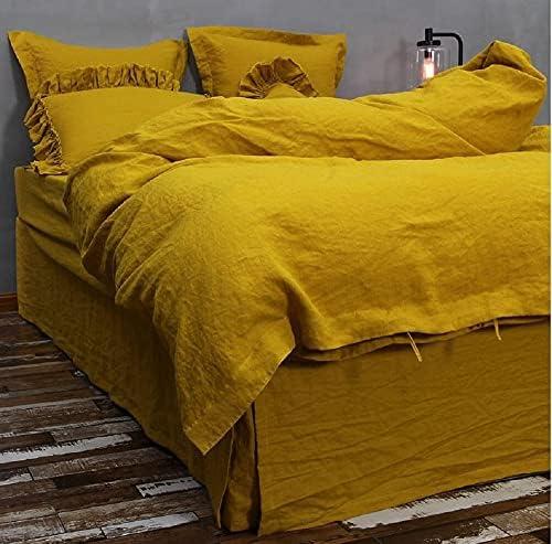 Generic Yellow Mustard Washed Duvet Set Queen King Twin Yellow Washed Comforter Cover California Duvet Cover Cotton Duvet Cover Yellow Bedding Set Queen King Washed Bedding Set (Super King)