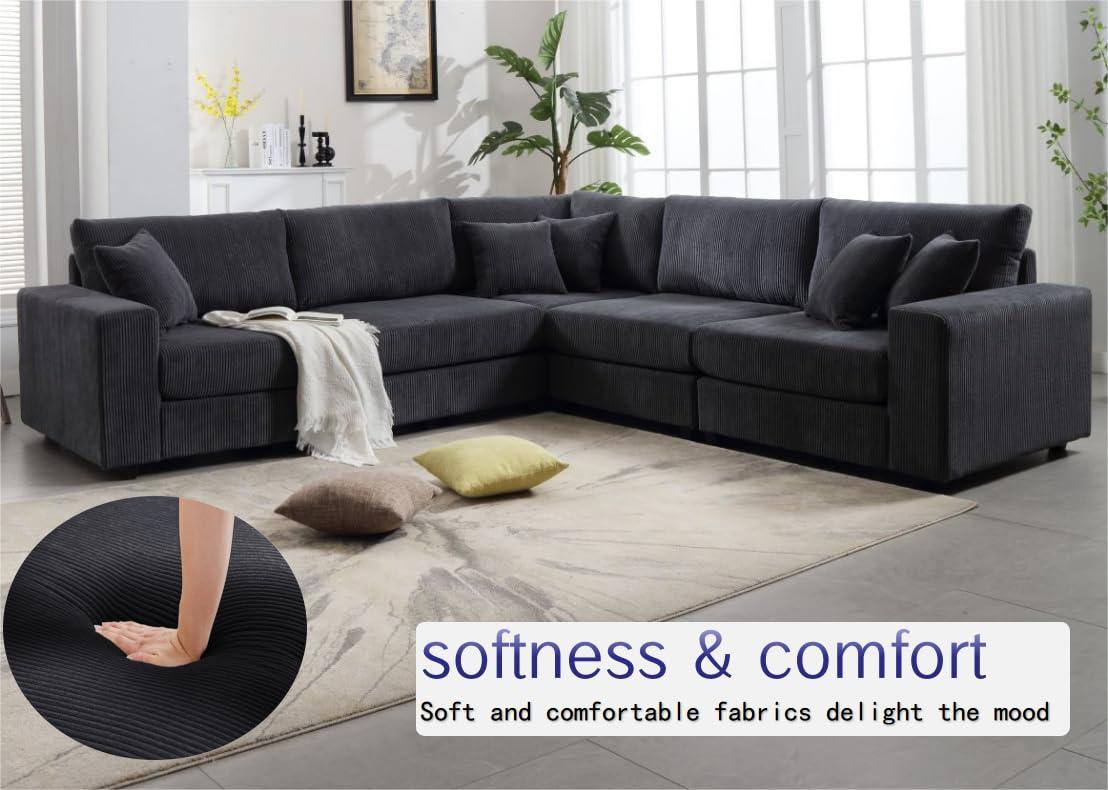 SCANORDIC SCANORDIC 117.2\" Modular Sectional Sofa, Modern Large L-Shape Modular Sectional Sofa with Chaise, Modular Sectional Couch for Living Room, Apartment, Studio, Office, Dark Grey