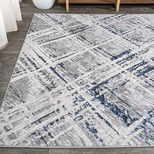 Eyely Eyely ROS201B-3 Silk Orchid Slant Modern Abstract Indoor Area Rug Transitional;Contemporary;Solid & Striped, Bedroom, Kitchen, Living Room, Easy-Cleaning, Non-Shedding, 3 X 5, Gray/Blue