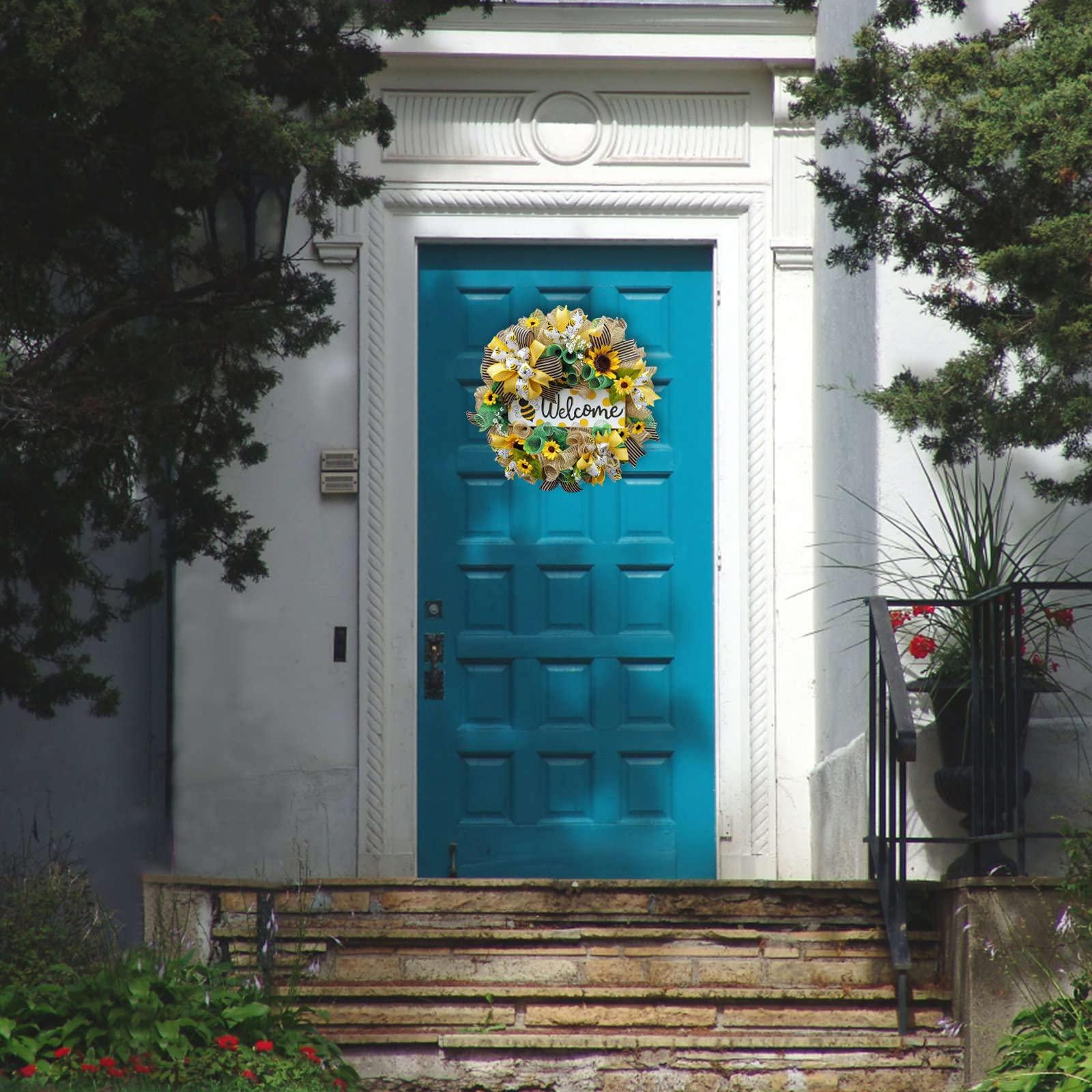 Generic Generic Sunflower Wreath Summer Wreaths for Front Door, Sunflower Wreath Reef Sunflowers Holiday Outdoor Ornaments Butterfly Party Home Pansy Garland Bumble Bee All Seasons, Yellow