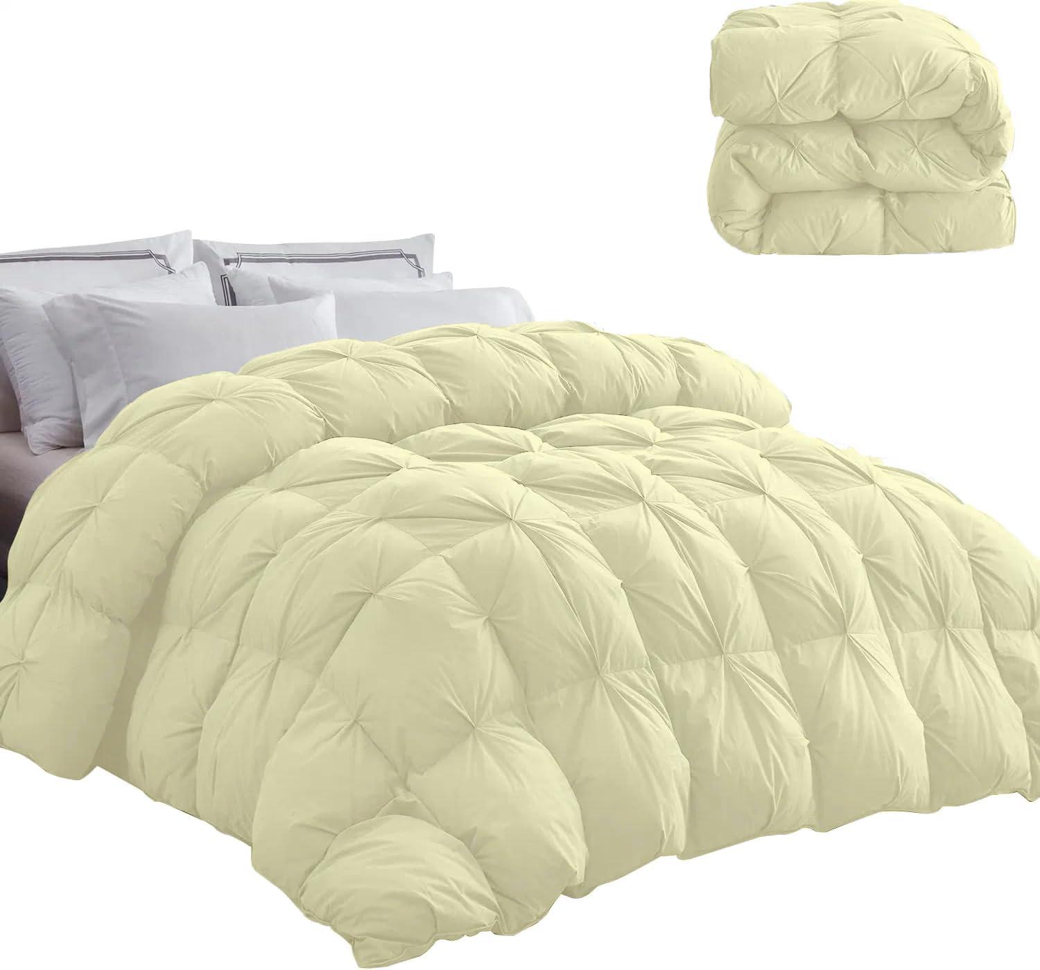 RJ BEDDING All Season-Down Alternative Comforter, 100% Organic Cotton 1000TC, Standard Queen (88\"X88\"), 600GSM Duvet Insert, Corner TABS, Fluffy, Soft, Light Weight, Ivory