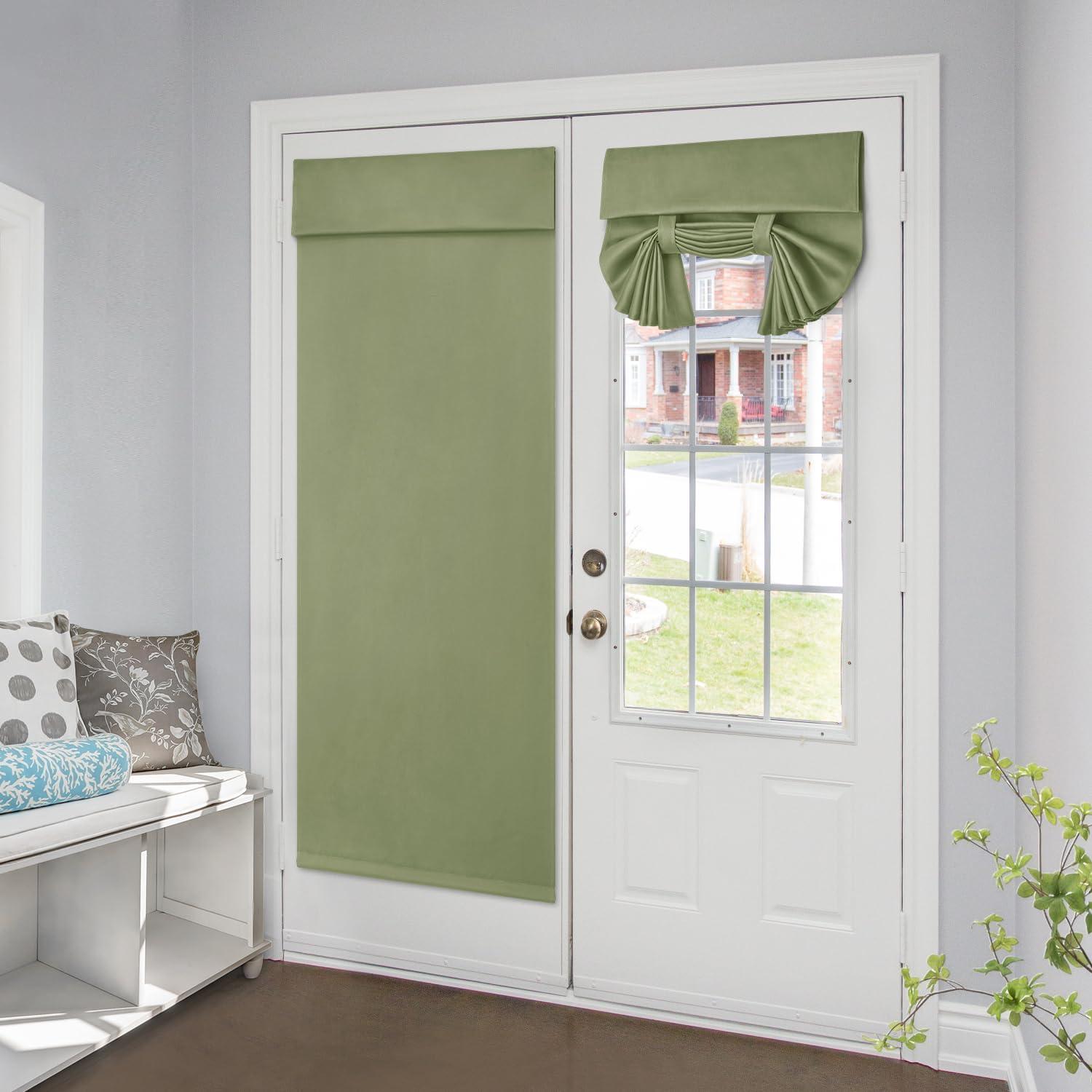 HOMEIDEAS HOMEIDEAS 100% Blackout French Door Curtains, Privacy Door Curtains for Window, 26 X 68 Inch Room Darkening Blinds, Thermal Insulated Window Shades for Bedroom, 1 Panel, Sage Green