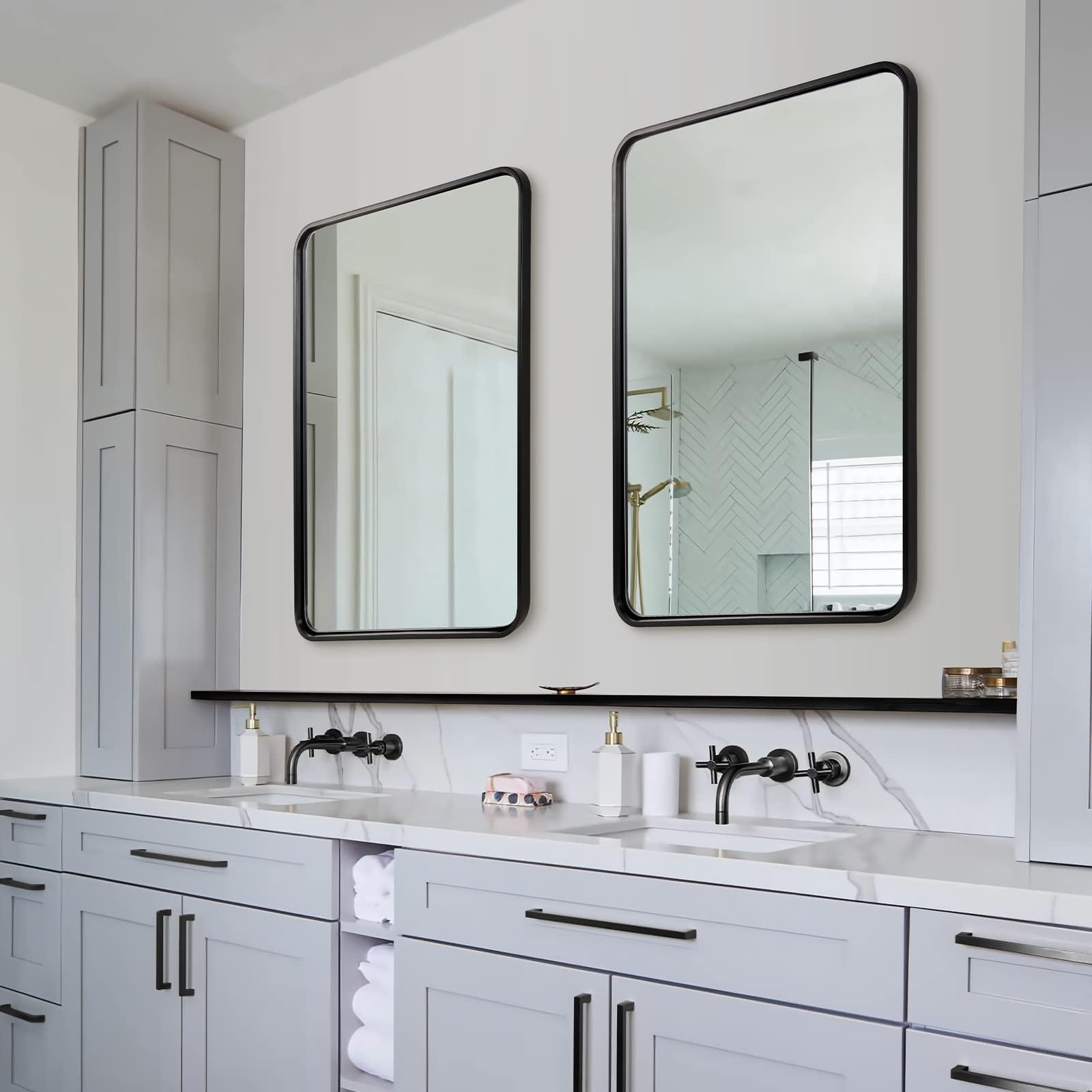 ANDY STAR ANDY STAR Matte Black Mirror for Bathroom, 20x28 Inch Rounded Rectangle Mirror, Modern Vanity Mirror Tube Metal Frame HD Reflection Wall-Mounted Mirrors Vertically or Horizontally