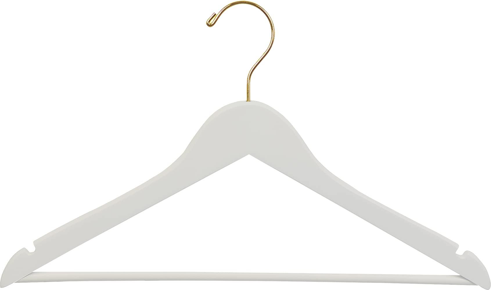 The Great American Hanger Company Quality Wooden Suit Hangers 50 Pack, Smooth Wood Coat Hanger with Pants Bar and Notches White Finish