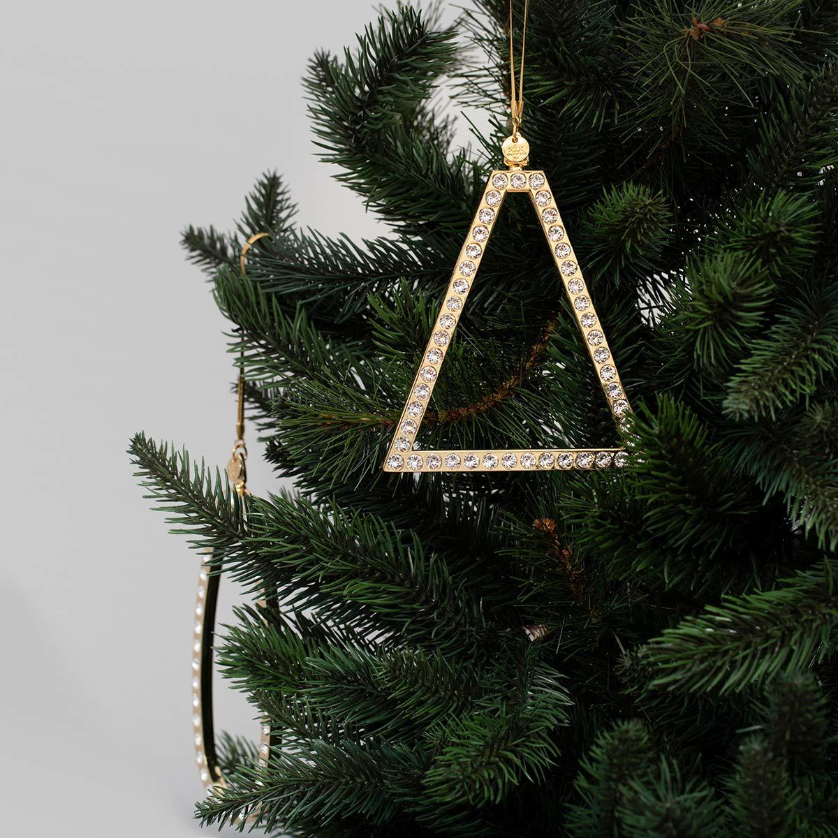 Crystamas Christmas Tree Ornaments for the Home - Platinum Triangle Shaped Pryamide Magnus Christmas Decorations with Swarovski Crystals Includes Keepsake Box, Chain and Hang Tag