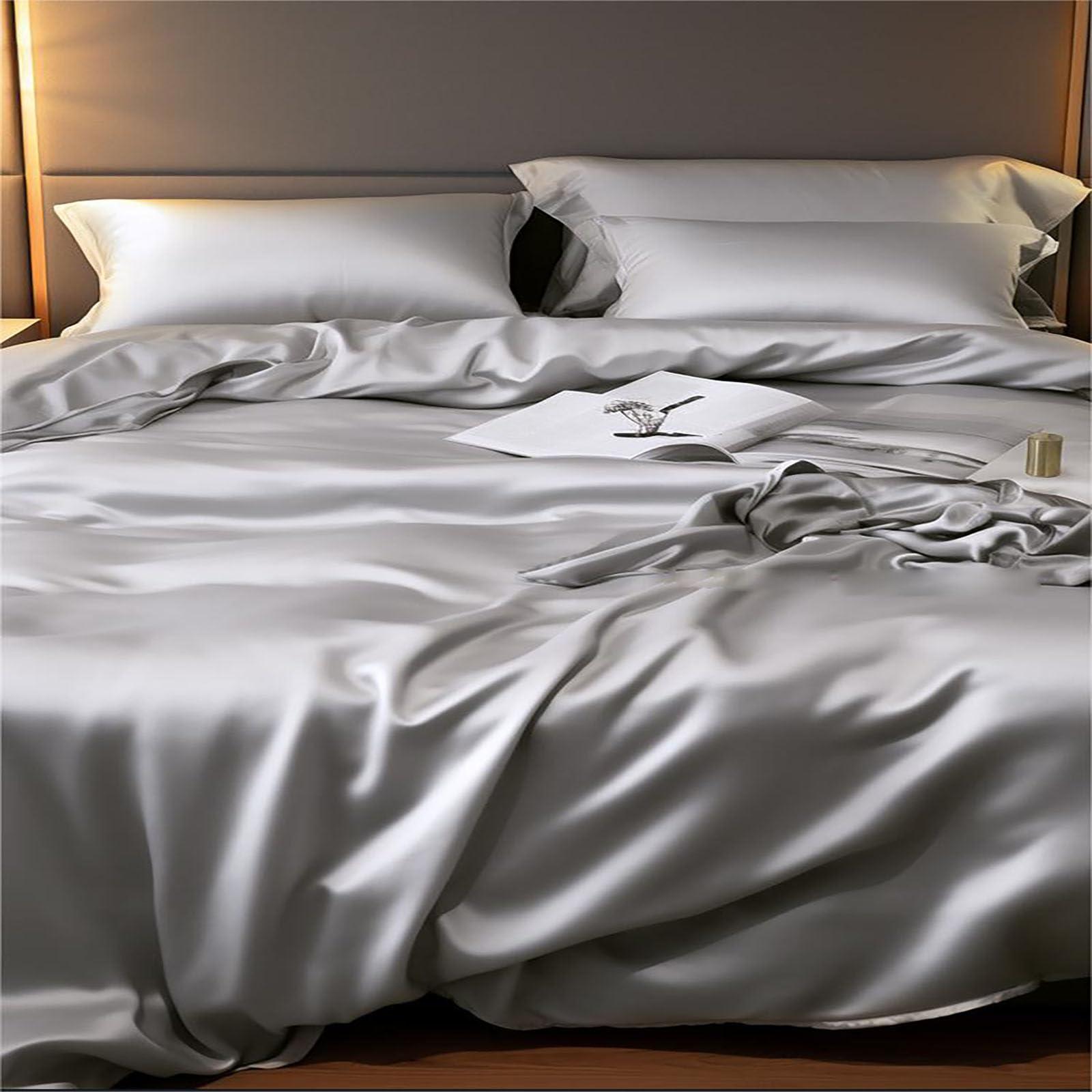 WYMDD Bedding Sets King Size,Tencel Duvet Cover with Pillowcases Microfiber Luxury Soft Breathable Fade and Wrinkle Resistant Easy Care with Zipper Closure(Double,King) (Moonlight Gray Double)