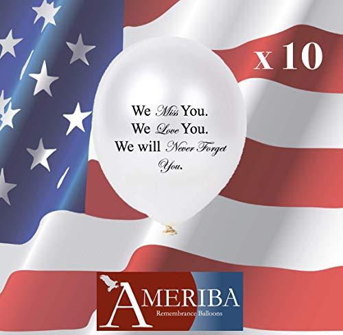 AMERIBA 30PC Biodegradable Remembrance Balloons: White & Silver Personalizable Funeral Balloons for Balloon Releases & Sympathy Gifts | Created/Sold by AMERIBA, a USA company (Variety Pk White, Black Writing)