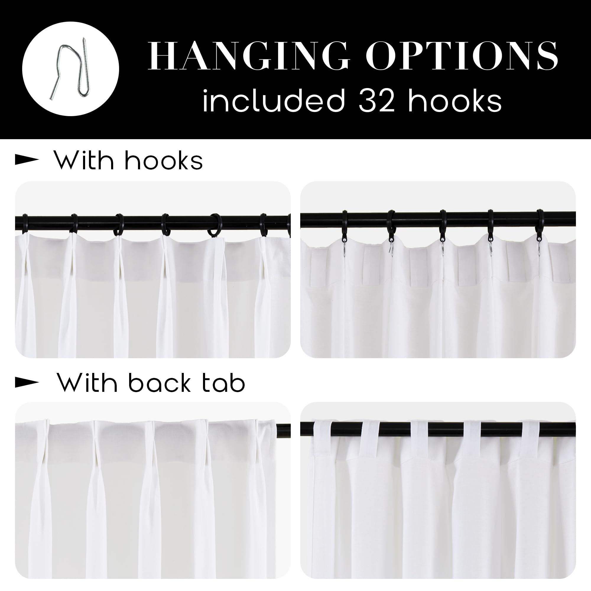 SHINELAND SHINELAND 102 Inch Long White Curtains Drapes for Living Room,Pinch Pleated Linen Sheer Extra Long Ceiling Curtains,102 in Length