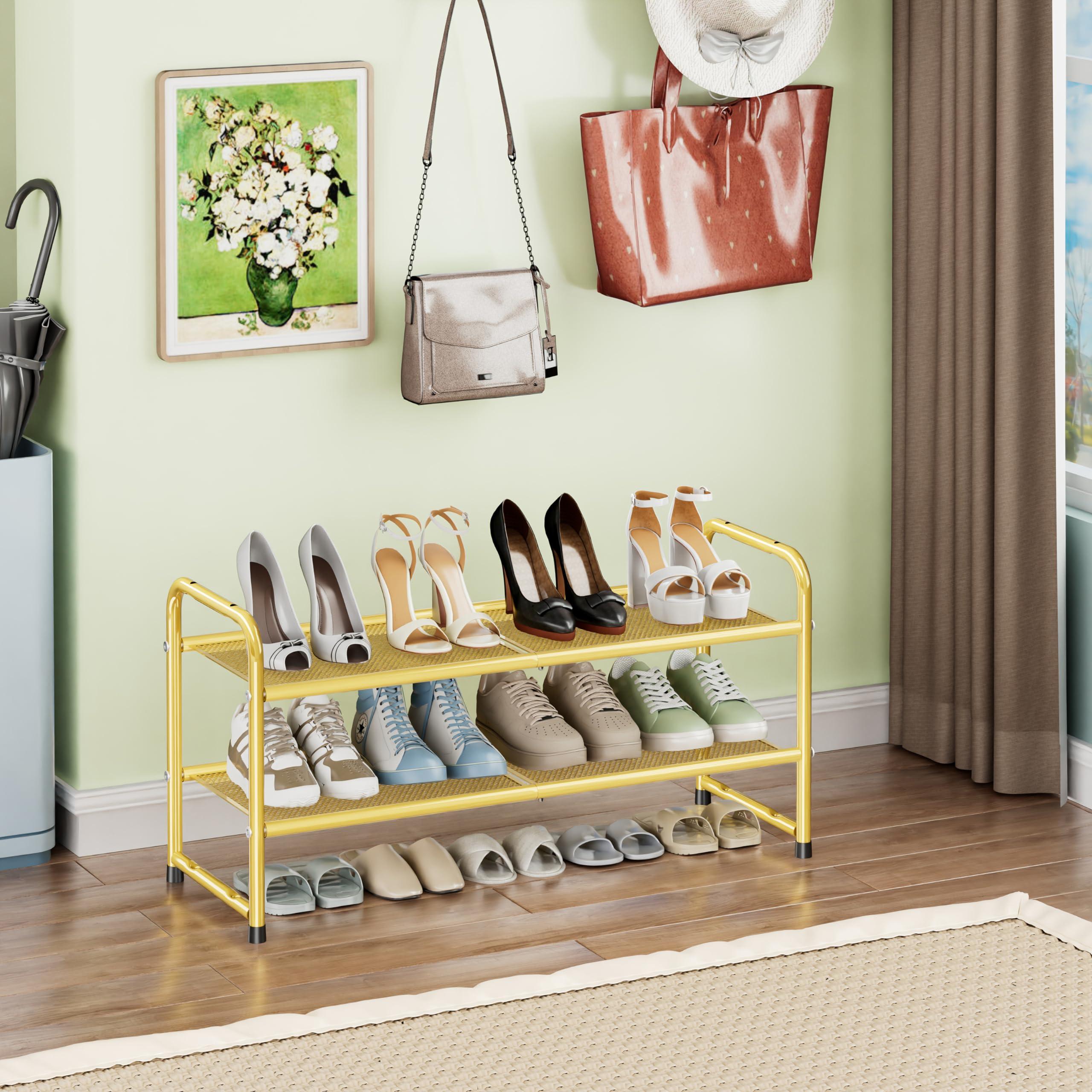 SUFAUY SUFAUY Shoe Rack for Closet, 32 inch Metal Shoe Rack Organizer Heavy Duty, 2 Tier Mesh for Shoes, Gold