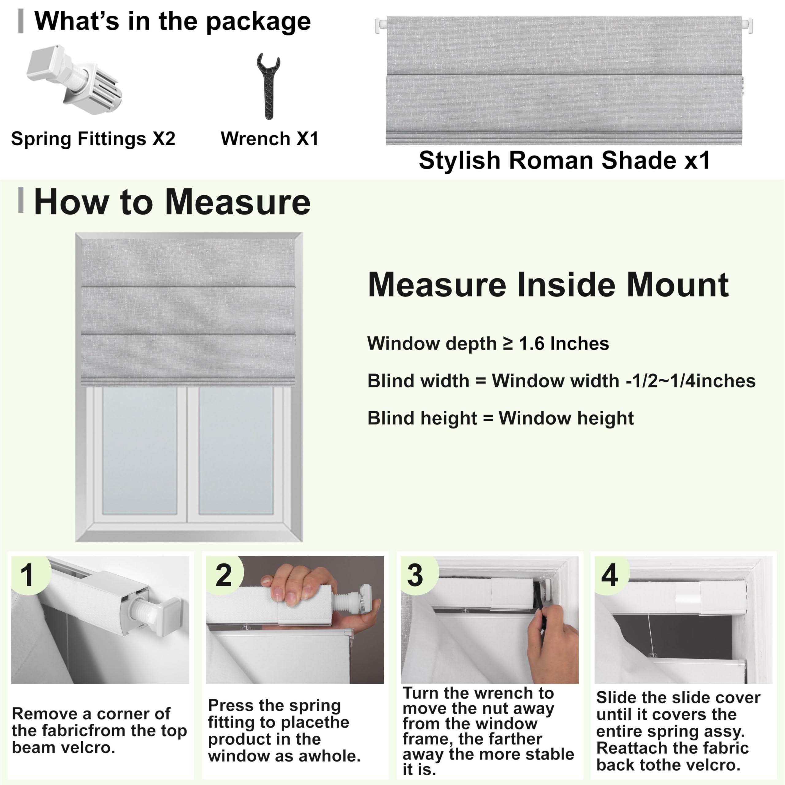 Sulugood Sulugood No Tools No Drill Cordless Blackout Roman Shades, Room Darkening. Roller Blinds for Window, Roll Up Blinds for Window Bedroom, Living Room.Blackout Green,41.5" W x 64" H