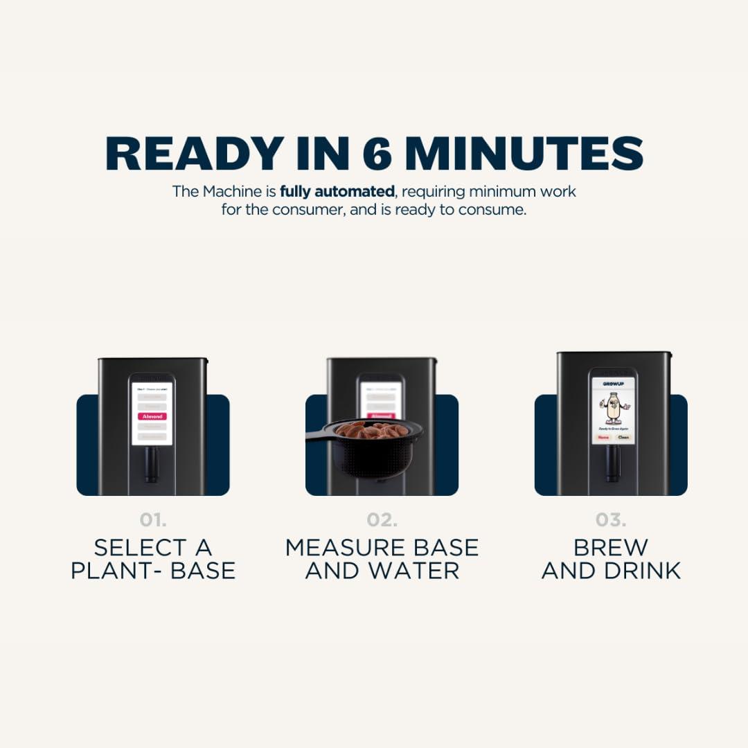 GROWUP GROWUP Nut Milk Maker, 9 Plant-Based Milk Options, Automated filtration process, Makes up to 28oz, Touch screen display with Easy 3 Steps (Matte Grey)