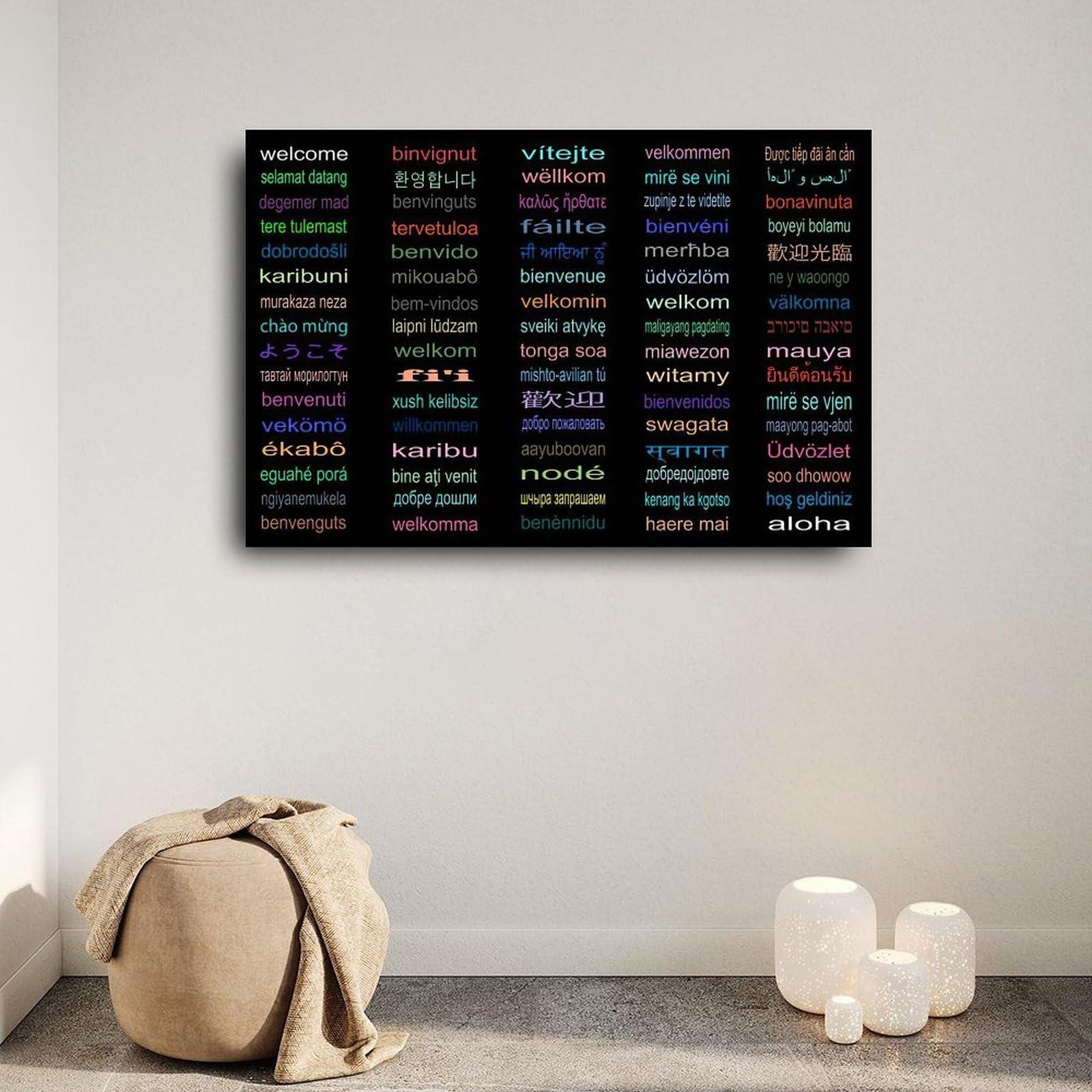 AJGLOX Welcome Posters in Different Languages Around The World Classroom Wall Art Poster (1) Canvas Painting Posters And Prints Wall Art for Living Room Bedroom Decor 12x08inch(30x20cm) Unframe-style