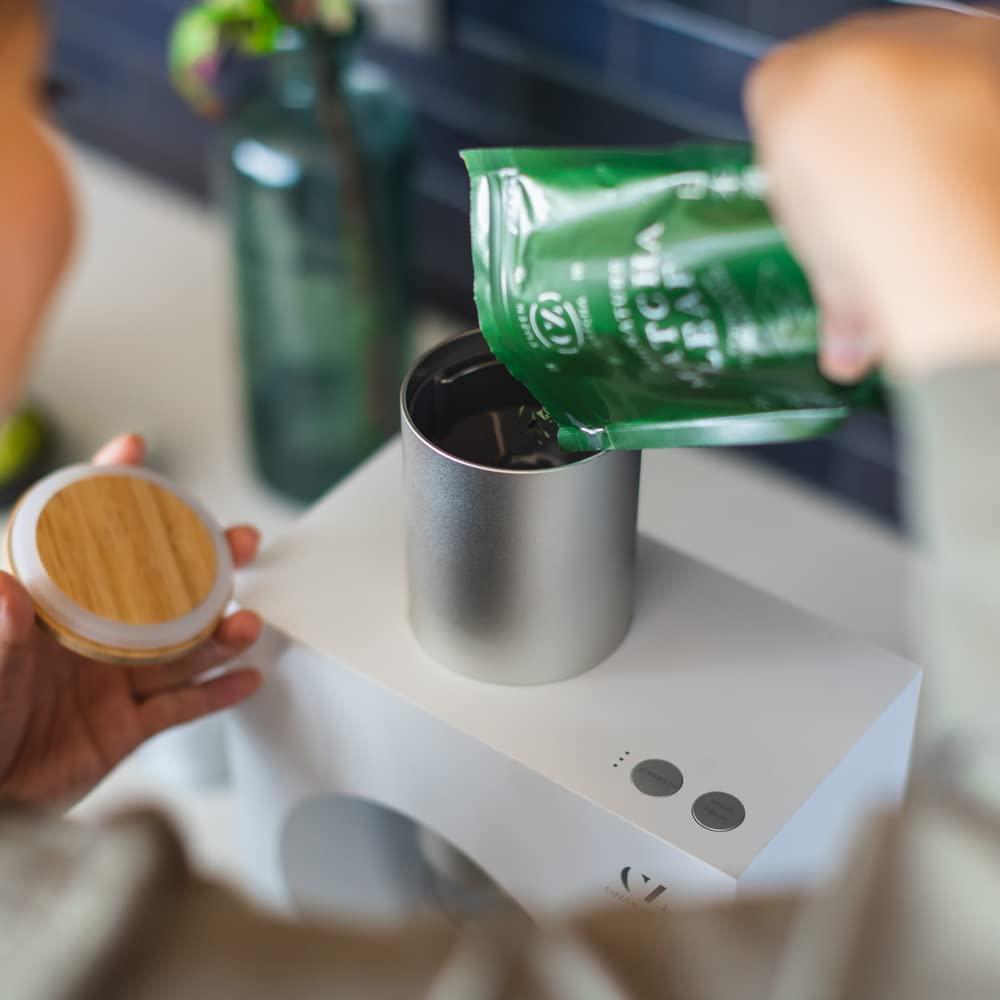 Cuzen Matcha Cuzen Matcha Maker Starter Kit, an Innovative At-home Matcha Machine that Produces Freshly Ground Matcha from Organic Shade-grown Japanese Tea Leaves (White)