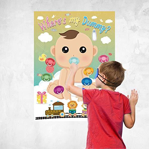 FEPITO FEPITO Baby Shower Party Games,Juegos para Baby Shower,Pin The Dummy on The Baby Game with 24Pcs Pacifier Stickers for Baby Shower Party Supplies