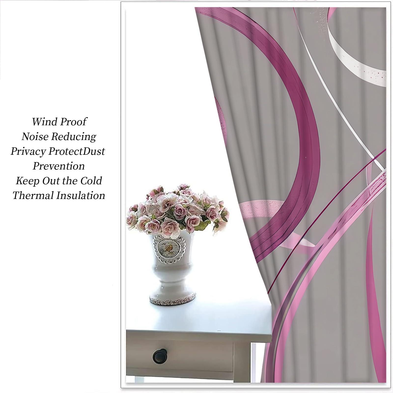 MPUTIE Modern Simple Art Grommet Window Curtains, Gray Magenta Irregular Stripes Blackout Curtains, Thick Polyester Thermal Insulated Drapes for Family Living Room Bedroom Office - 2x31.5x63Inch