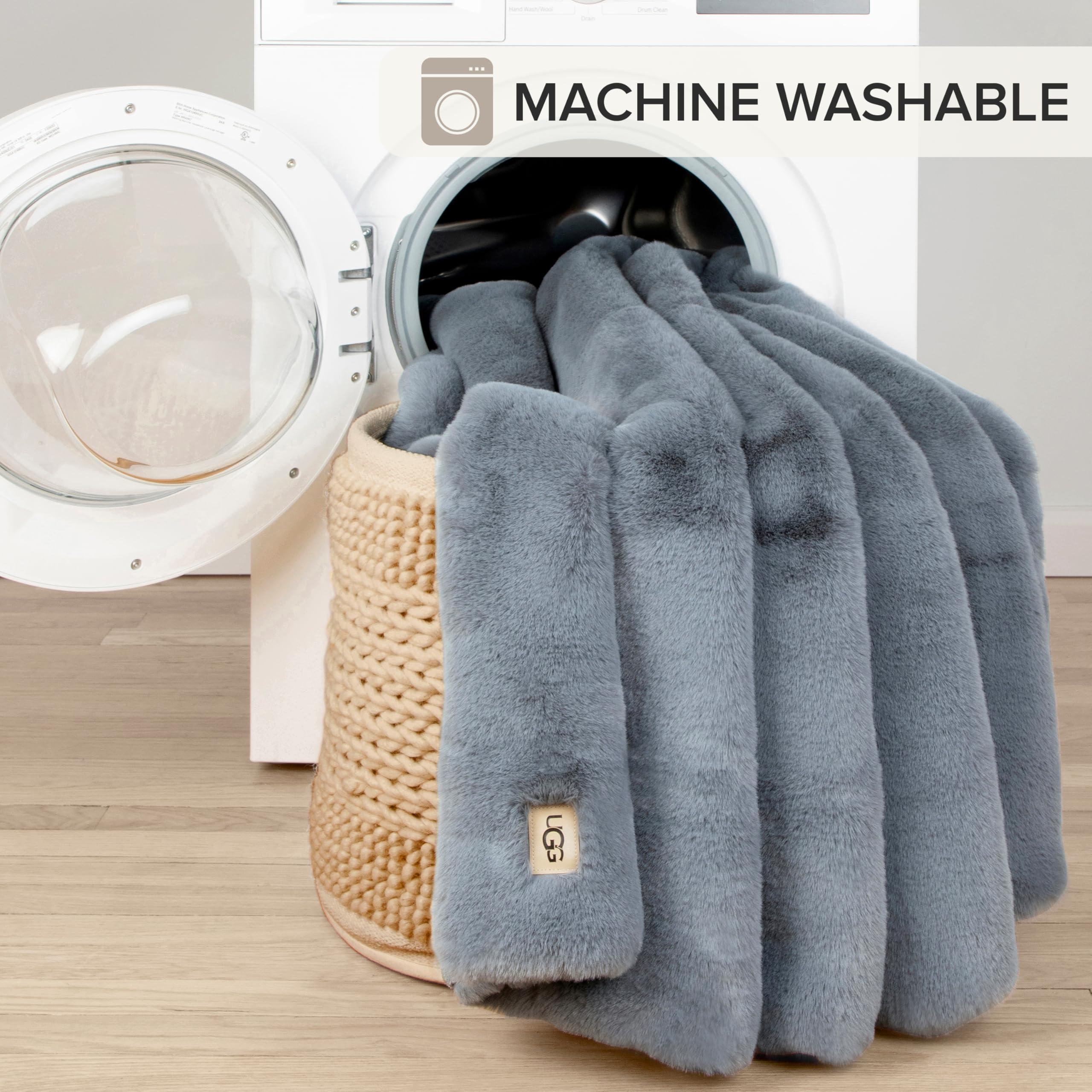 UGG UGG 11069 Euphoria Plush Faux Fur Reversible Throw Cozy Fuzzy Fluffy Blanket for Couch Bed Hotel Style Luxury Machine Washable Home Decor Luxurious Soft Throws for Sofa, 70 x 50-Inch, Chambray