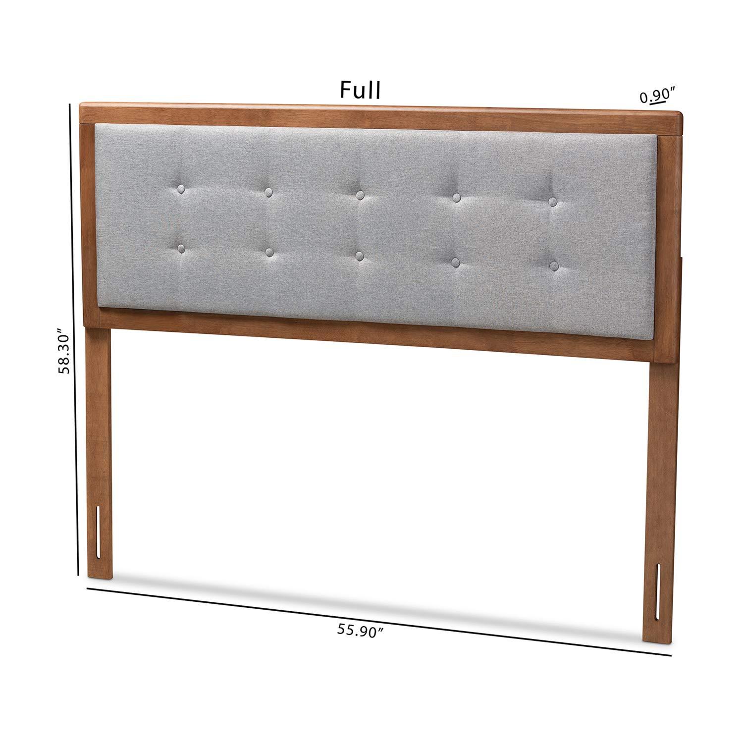 Baxton Studio Baxton Studio Sarine Mid-Century Modern Light Grey Fabric Upholstered Walnut Brown Finished Wood Full Size Headboard