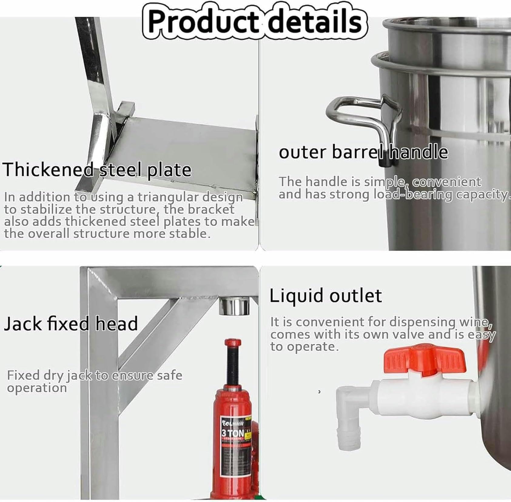 FYLFANYAN FYLFANYAN Fruit Wine Press, Homemade Beer Elaboration Tool, Stainless Steel Cider Press with Hydraulic for Cider, Supplies and Equipment for The Elaboration of Grape Wine ~/