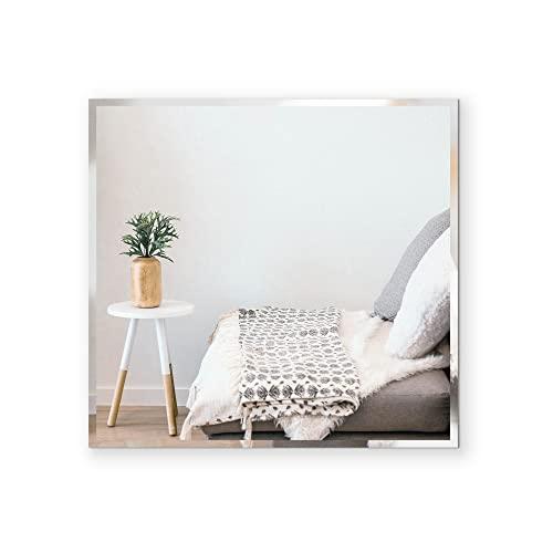 Fab Glass and Mirror Fab Glass and Mirror Wall Mounted 30"x30" Frameless Square Mirror | 1" Beveled Edge Mirror with Hooks for Bathroom Wall, Hallway, Bedroom, Makeup Vanity