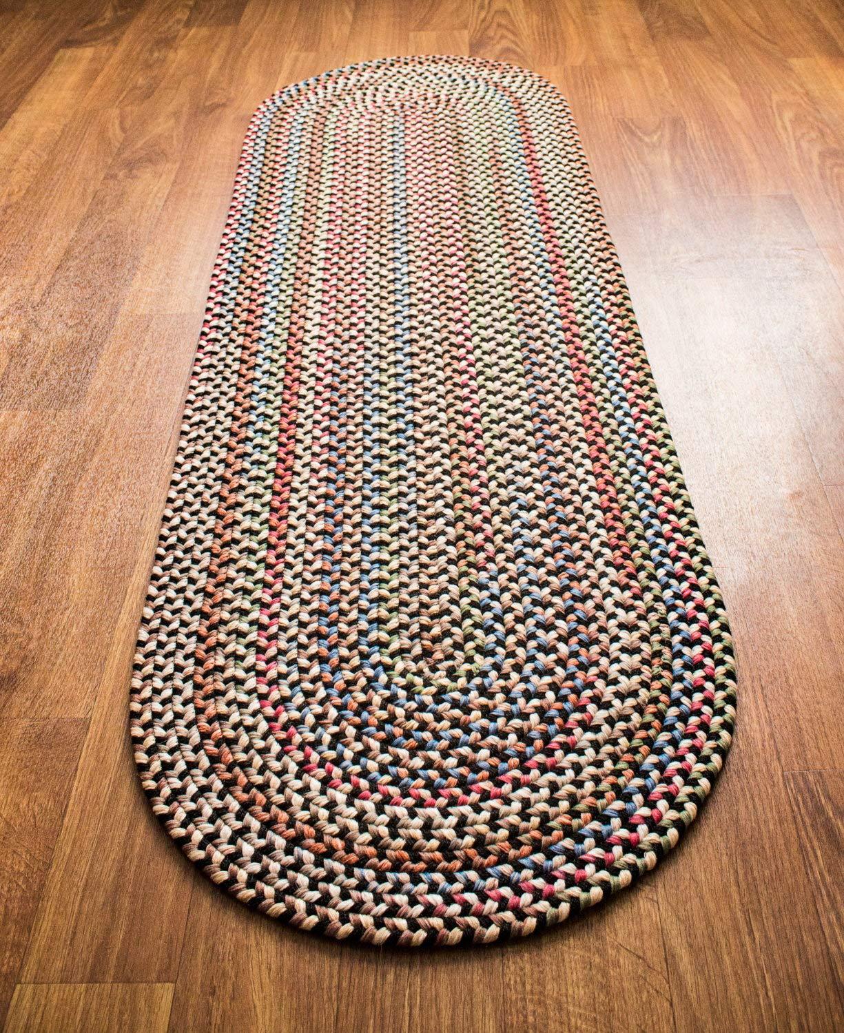 Super Area Rugs Super Area Rugs Roxbury American Made Braided Rug for Indoor Outdoor Spaces, Charcoal/Natural Multi, 2' X 6' Oval Runner