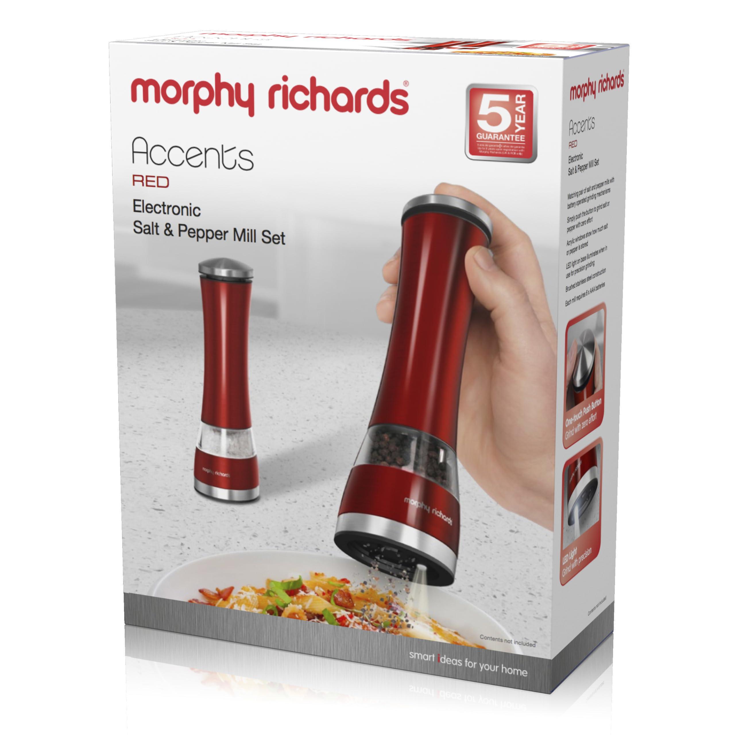 Morphy Richards Morphy Richards 974221 Accents Electronic Salt and Pepper Mill Set, Stainless Steel, Red