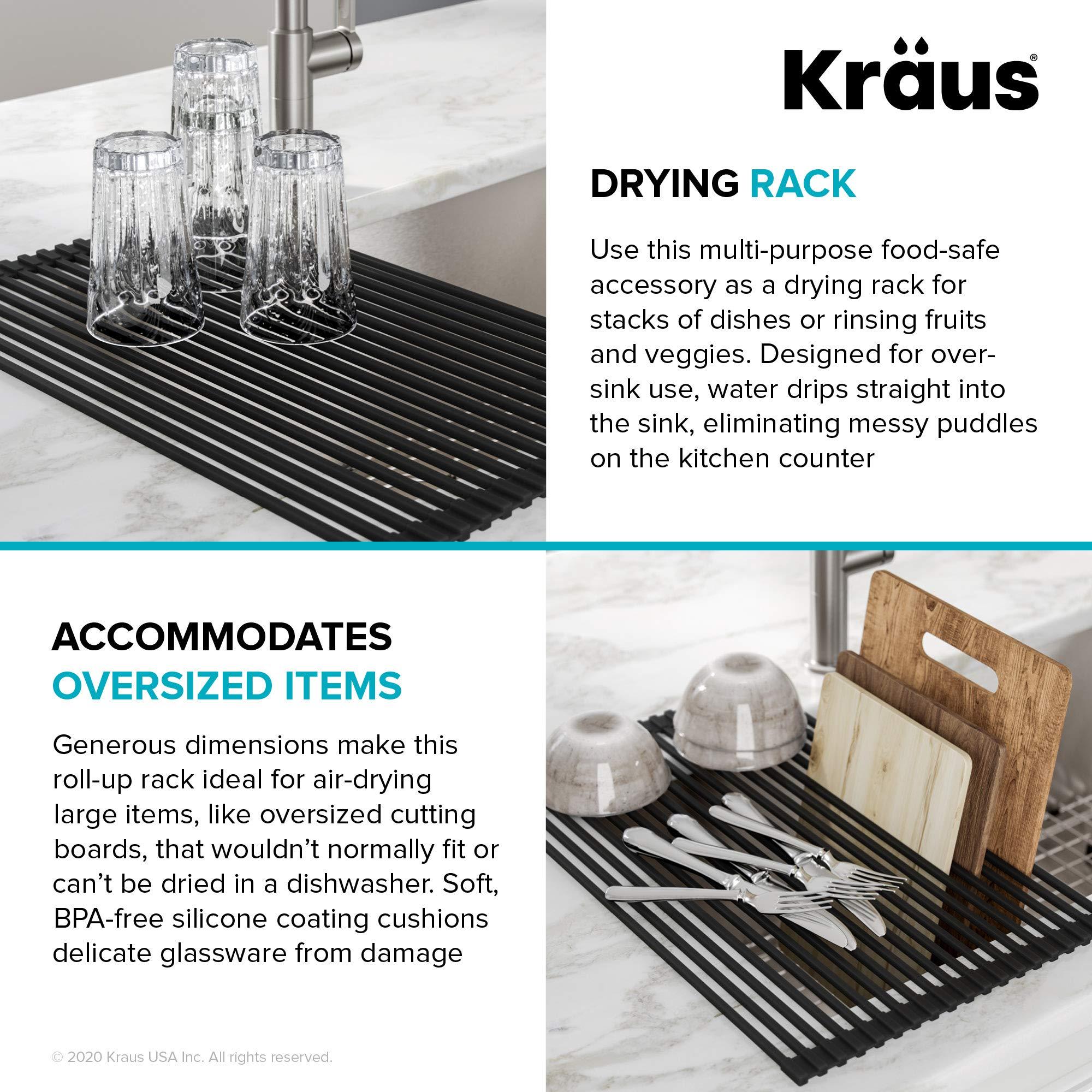 Kraus Kraus Multipurpose Over-Sink Roll-Up Dish Drying Rack, Colander and Trivet in Light Grey, KRM-10GREY