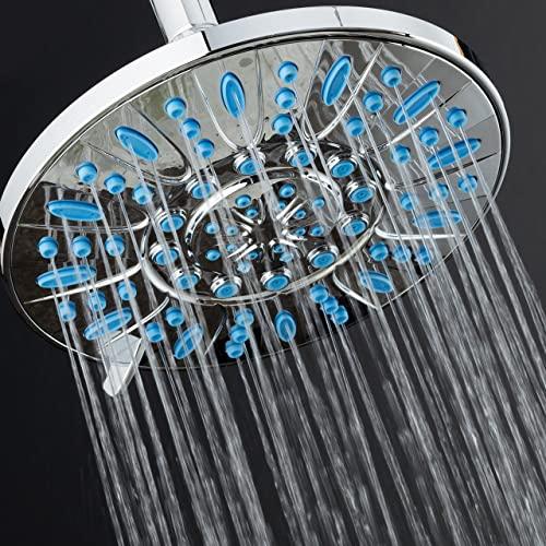AquaDance AquaDance 7-inch 6-Setting Rainfall Showerhead with Anti-Microbial Microban Protection from Mold, Mildew, and Bacteria - Clog-Free Wave Blue Jets, Chrome Finish
