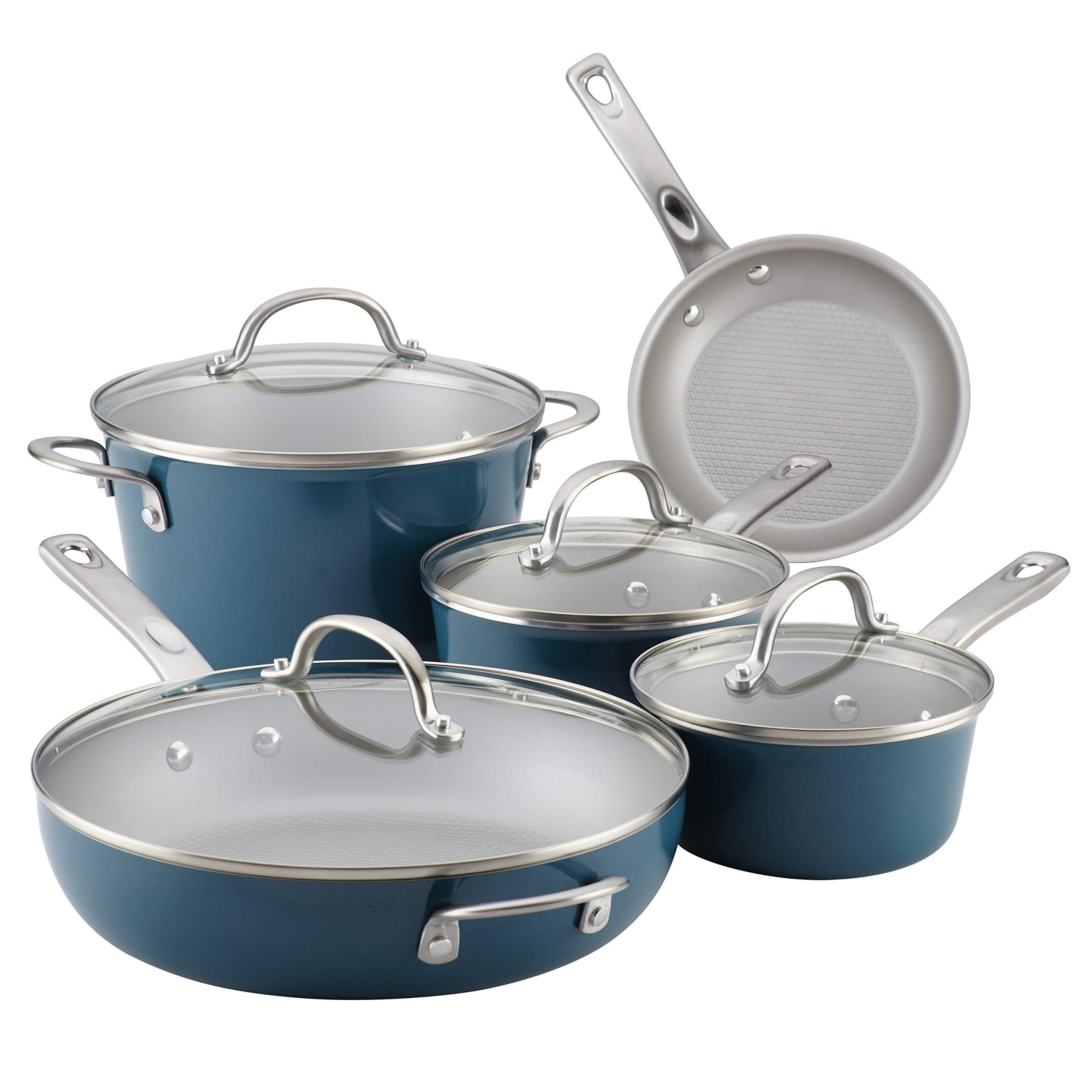 Ayesha Ayesha Curry Home Collection Nonstick Cookware Pots and Pans Set, 9 Piece, Twilight Teal & Ayesha Collection Spatula Spoonula Set, 11.5-Inch, Two Piece, Mix Colors -