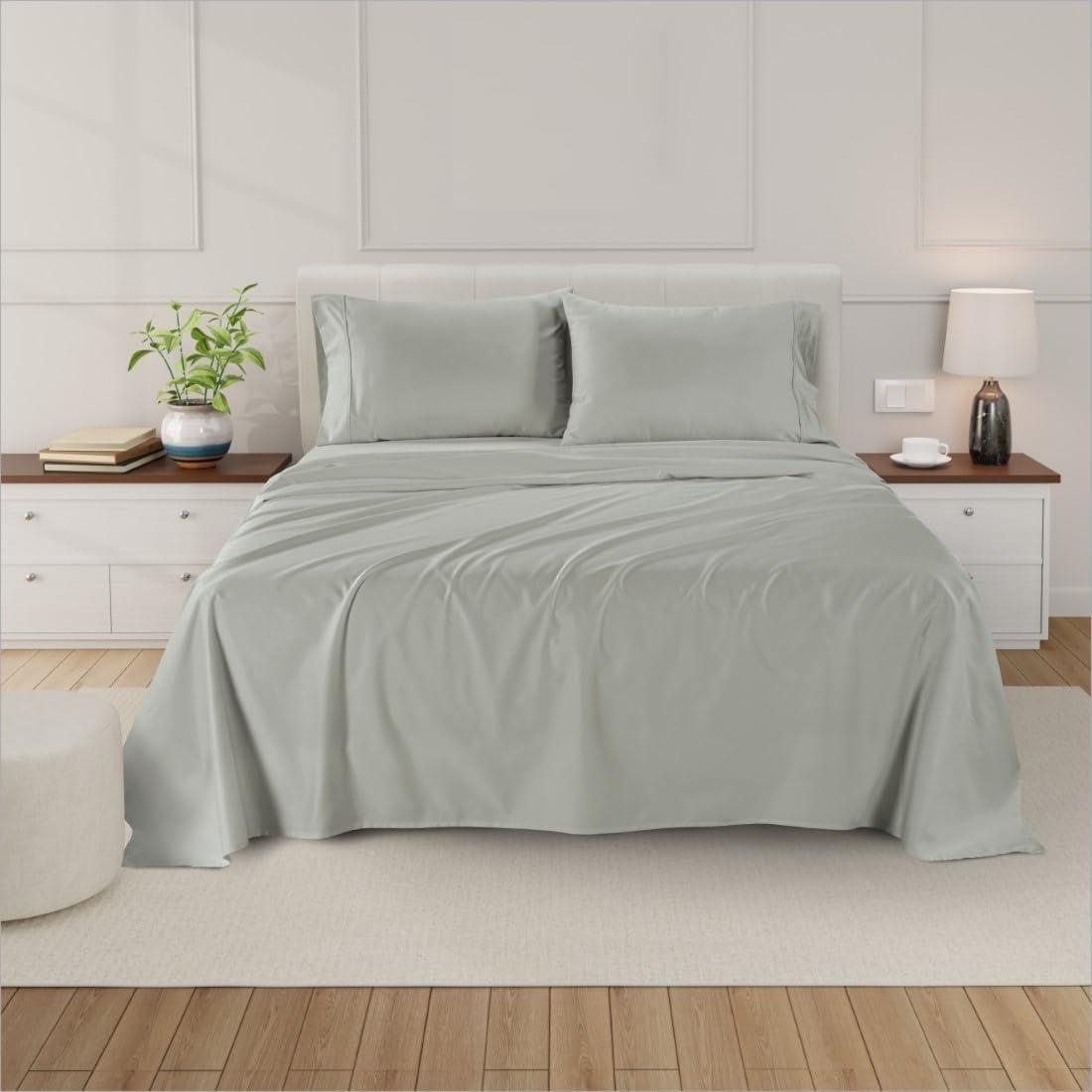 NICE LINEN BEDDING'S Olympic Queen Size Sheet Set - 4 Piece - Hotel Luxury Bed Sheets- Easy- Fits (7-9" Inch) Deep Pocket 800-Thread Count 100% Egyptian Cotton ( Olympic Queen - 66" X 80"- Silver Grey Solid)