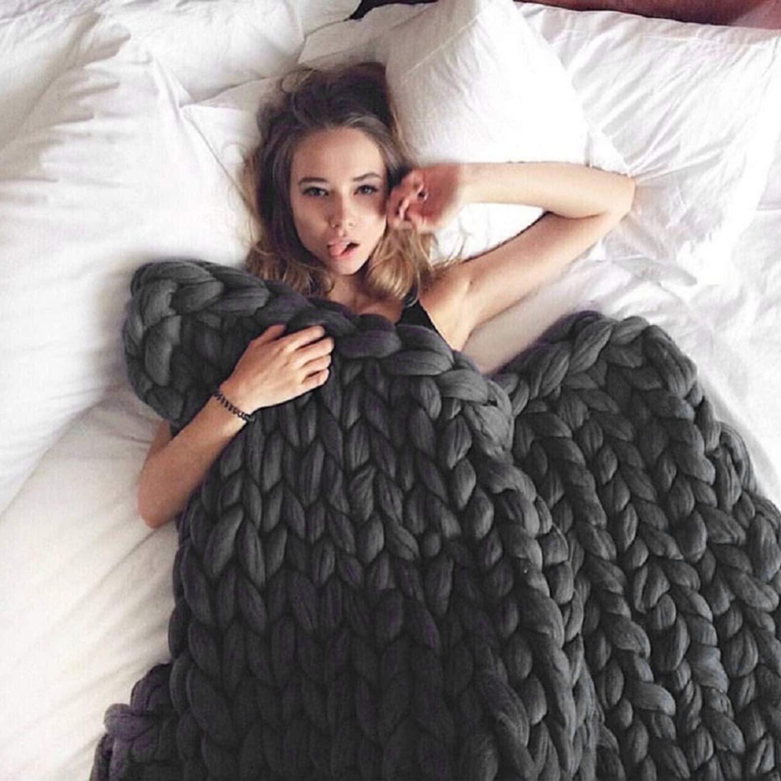 TRGCJGH TRGCJGH Chunky Knit Blanket,Knitted Throw Blanket for Sofa,Soft Knitted Yarn Blanket, for Your Bed, Sofa, Bedroom, Living Room Or Home Decor,Grey-4771in